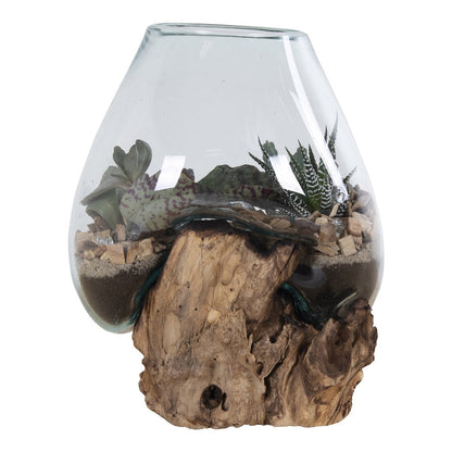 San Marino Waterdrop - Natural, Teak Wood/Glass/Steel, 18x20x20 cm