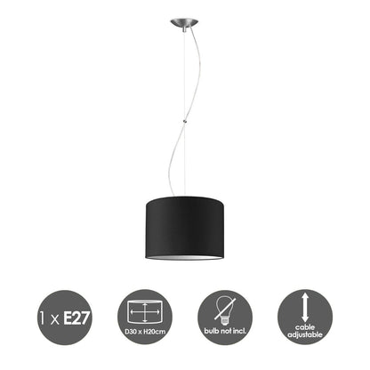 Lampe à suspension de luxe avec abat-jour, E27, noir, 30 cm