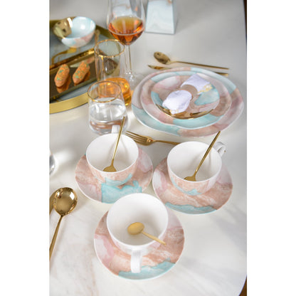 Koffiekopjes Set van 2 met Schotels | Porselein | Marmerlook |woon-meubel.nl