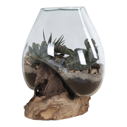 San Marino Waterdrop - Natural, Teak Wood/Glass/Steel, 18x20x20 cm