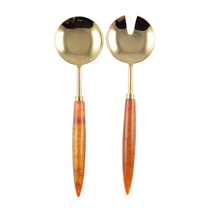 Gold Salad Cutlery with Orange Handle – 29 cm | Aulica