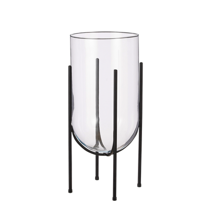 Jamey Vase on Stand - H50 x Ø24 cm - Transparent, Black