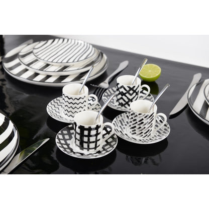 Aulica Koffiekopjes Set van 4 – 90 ml – Zwart/Wit Keramiek | Stijlvol & Origineel Design