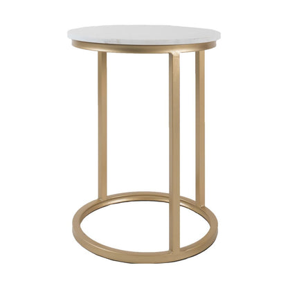 Bijzettafel Mitch Marmer Rond - Wit/Goud |woon-meubel.nl
