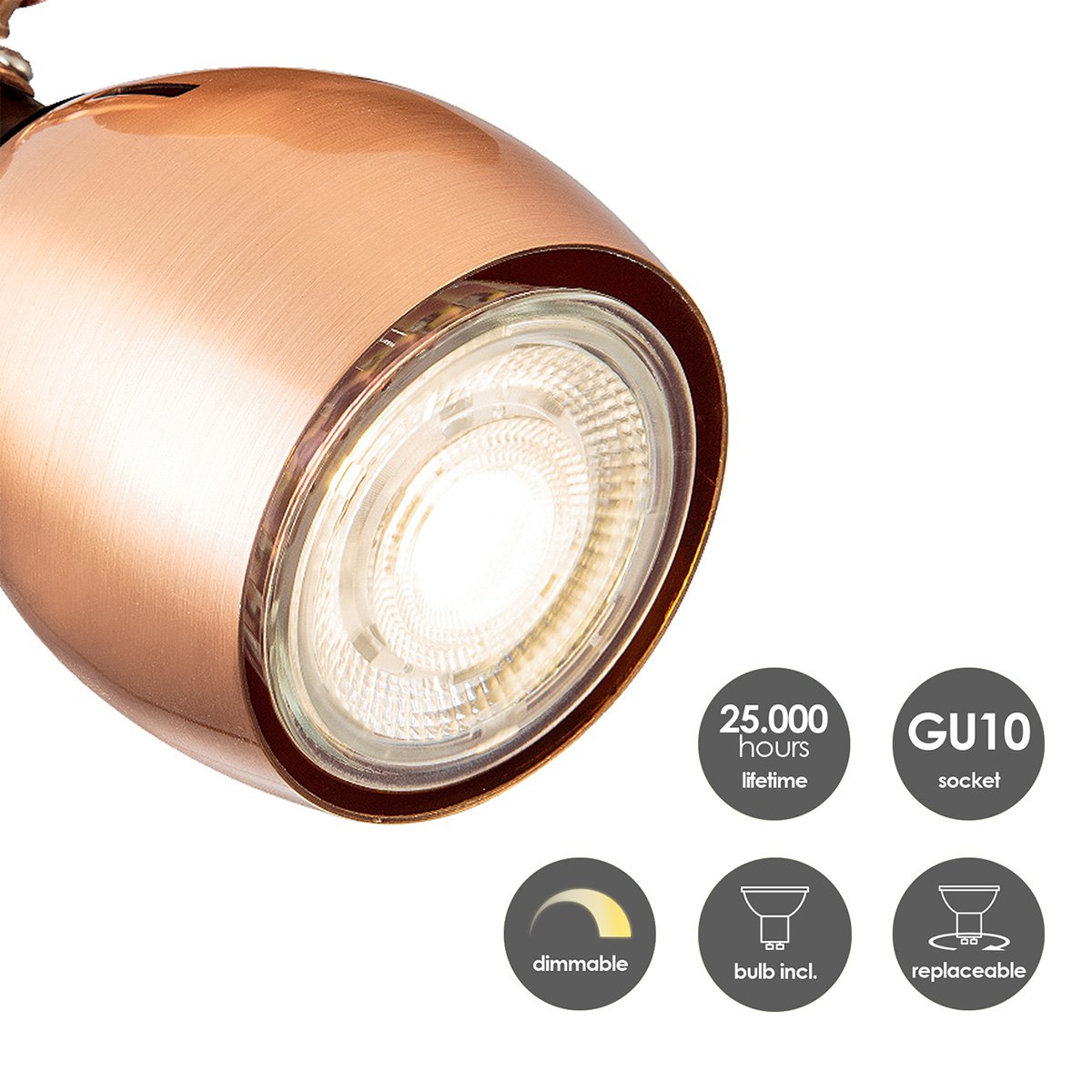 LED Opbouwspot Novi 4 - incl. dimbare LED lamp - Koper