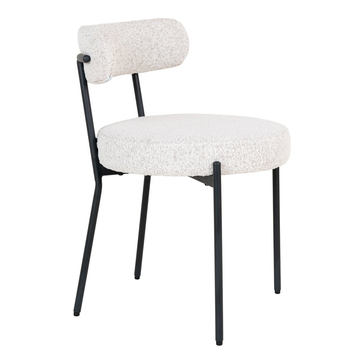 Badalona Dining Chair - Eetkamerstoel, wit bouclé met zwarte poten - Set van 2