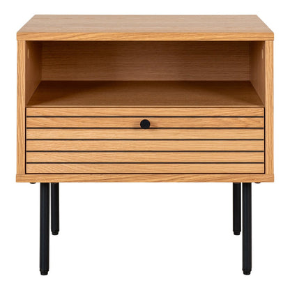 Kyoto Side Table - Side table, oak veneer, black metal legs, 1 drawer