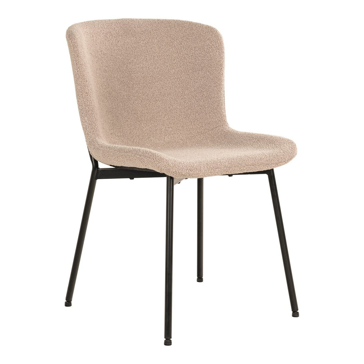 Maceda Dining Chair - Eetkamerstoel in bouclé, beige met zwarte poten - Set van 2