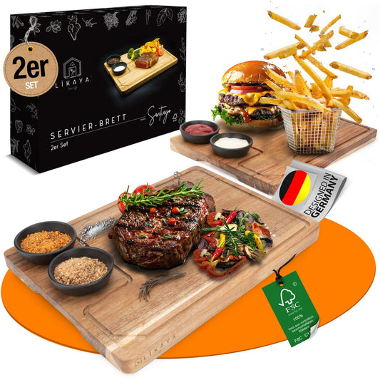Serving plate XXL 'Santiago' 2 Set made of FSC®-certified Acacia Wood with sauce bowls