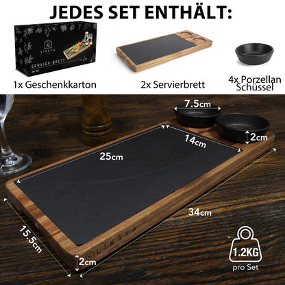 Serving Board 2 set gemaakt van FSC® Acacia Wood met leisteenplaten + 4x sauzenschaal