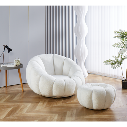 Fauteuil- en krukset wit teddybont |woon-meubel.nl