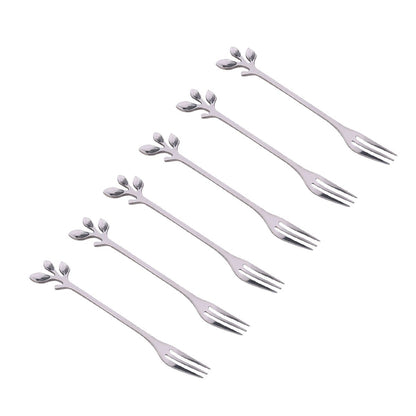 Aulica Dessertvorkjes Bladeren Design – Roestvrij Staal Zilver – Set 6 |woon-meubel.nl