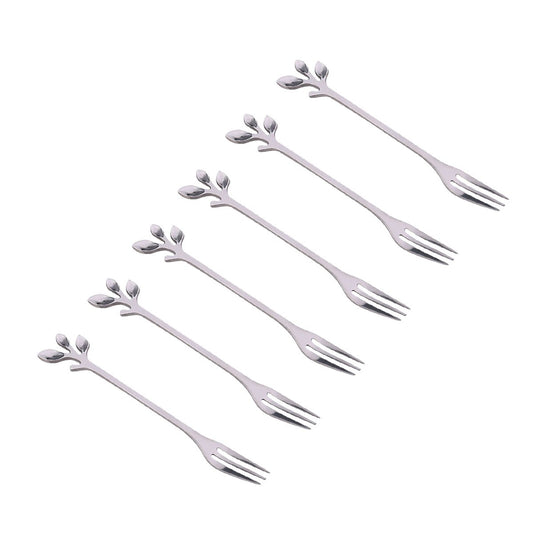 Aulica Dessertvorkjes Bladeren Design – Roestvrij Staal Zilver – Set 6 |woon-meubel.nl