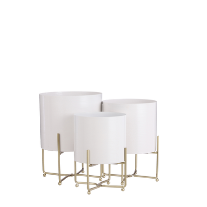 Aries Bloempotten op Gouden Standaard – Set van 3 – Wit – Mica Decorations