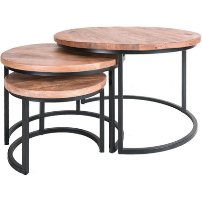 Salontafel Set van 3 - Industriële Salontafelset Jan - Mangohout | woon-meubel.nl
