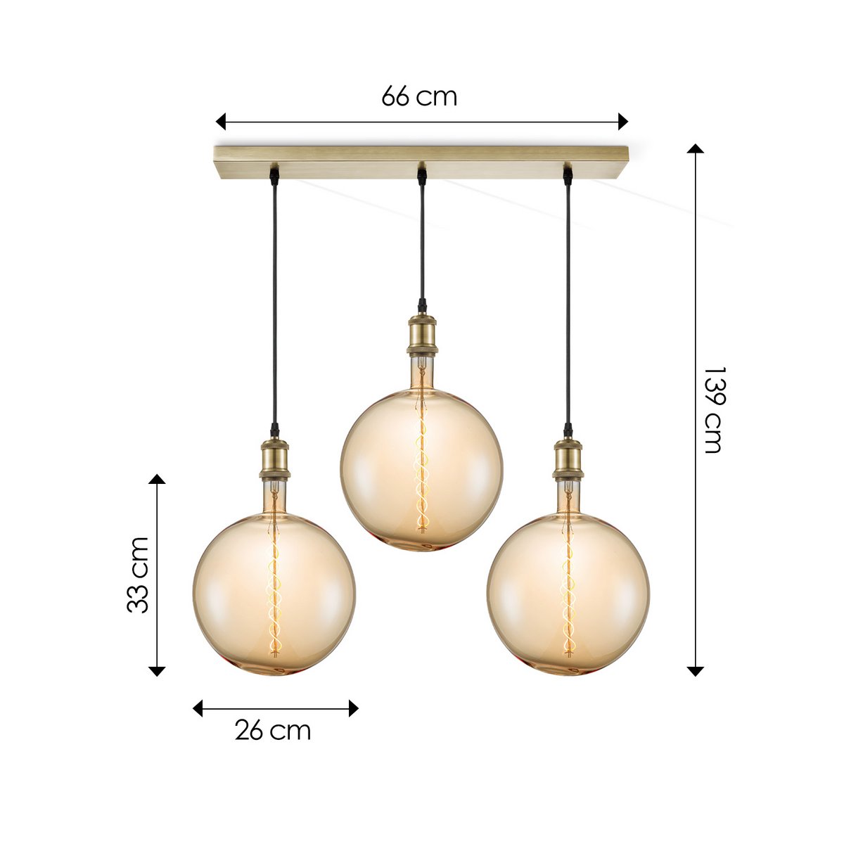 Hanglamp vintage Globe - 3 LED -dimbaar E27 amber