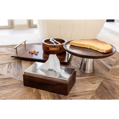 Aulica Cake Stand on Foot – Wood &amp; Silver – 30x30x14.5 cm