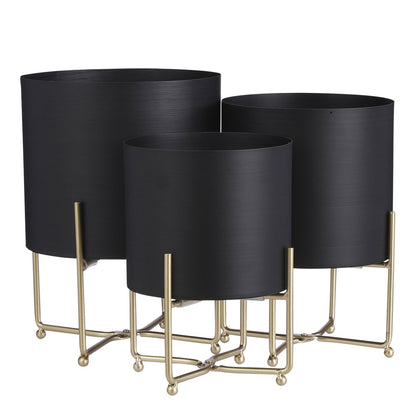 Aries Bloempot op Standaard - Set van 3 - Zwart| woon-meubel.nl