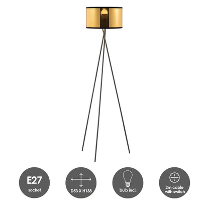 Modern Floor Lamp - Gold Lampshade - 53x53x138