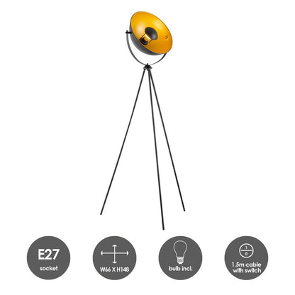 Classic Floor Lamp Letal - Standing Lamp - Black/Gold