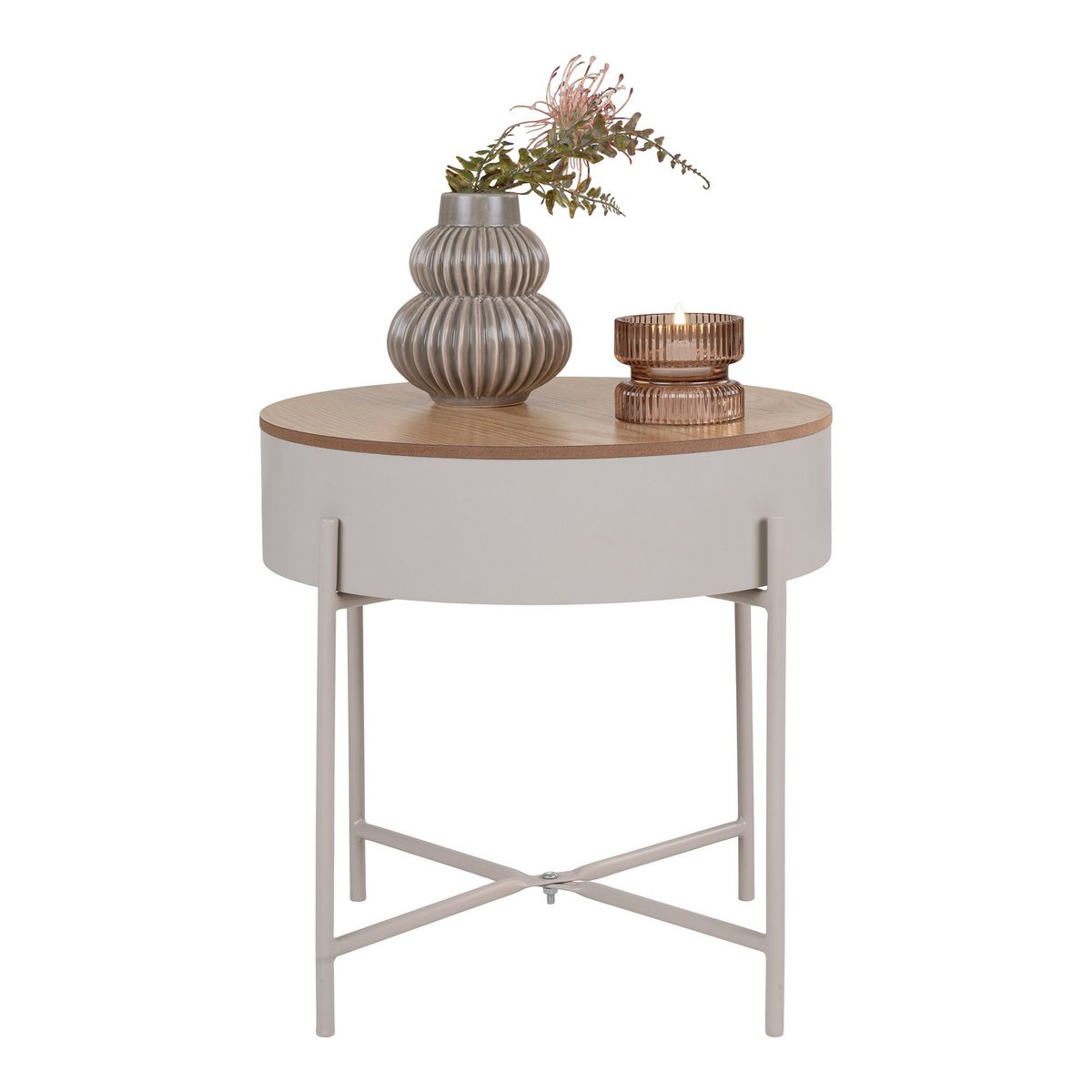 Sisco Side Table - Bijzettafel in beige-lichtgrijs gepoedercoat staal, Ø40x40 cm