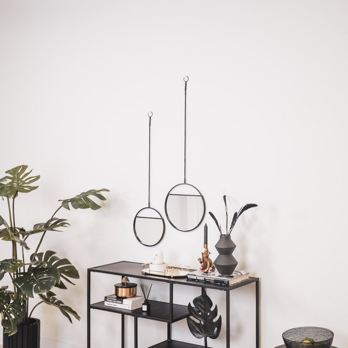 Mirror - Round Wall Mirrors - Metal - Black -S2- 25x90 &amp; 30x100