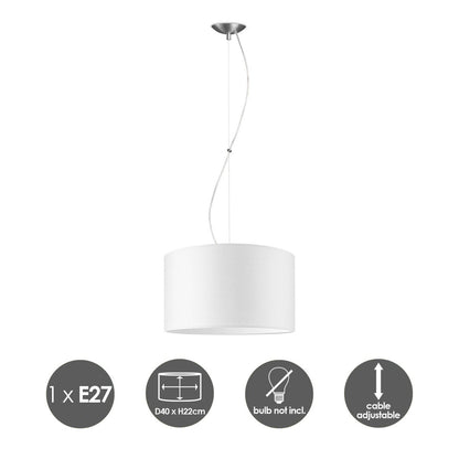 Lampe à suspension de luxe avec abat-jour, E27, blanc, 40 cm
