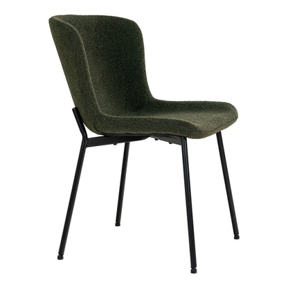 Maceda Dining Chair - Dining chair in bouclé, dark green with black legs - Set of 2