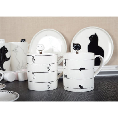 Witte Theekopjes met Kattenontwerp – Set van 2 |woon-meubel.nl