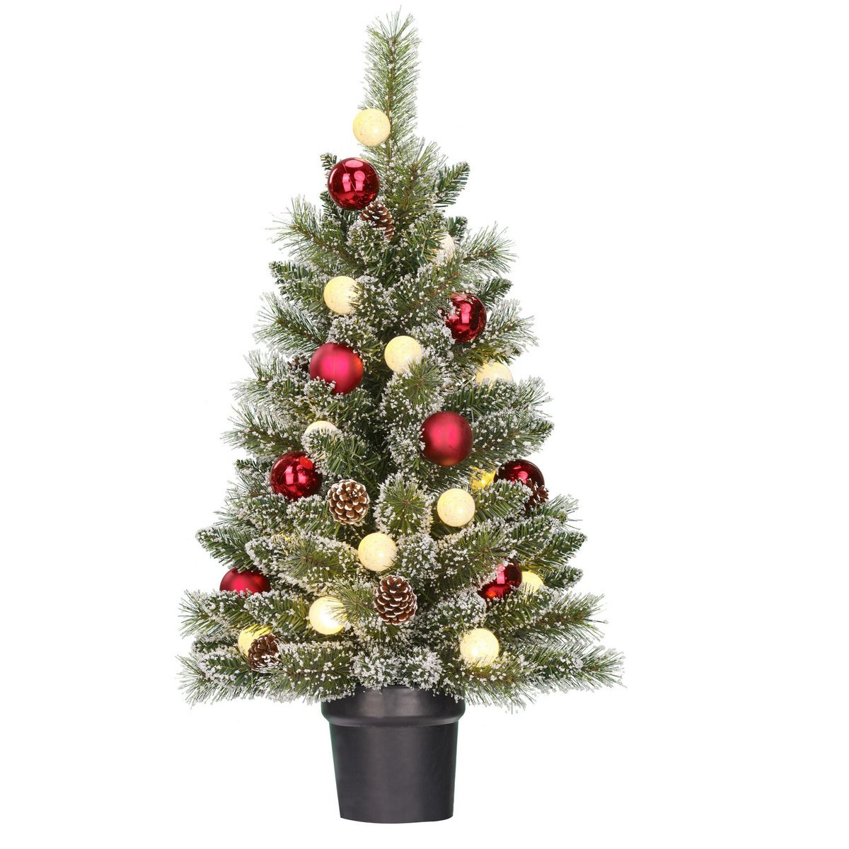 Kaprun Kunstkerstboom in Pot met LED Verlichting - H90 x Ø51 cm - Groen Frosted, Rood