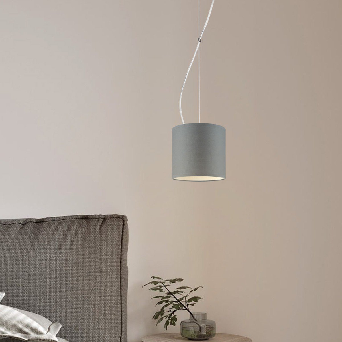 Hanglamp Deluxe met lampenkap, E27, grijs, 16cm