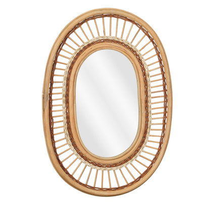 Oval Wall Mirror - L59 x W40 x H3 cm - Rattan - Light Brown