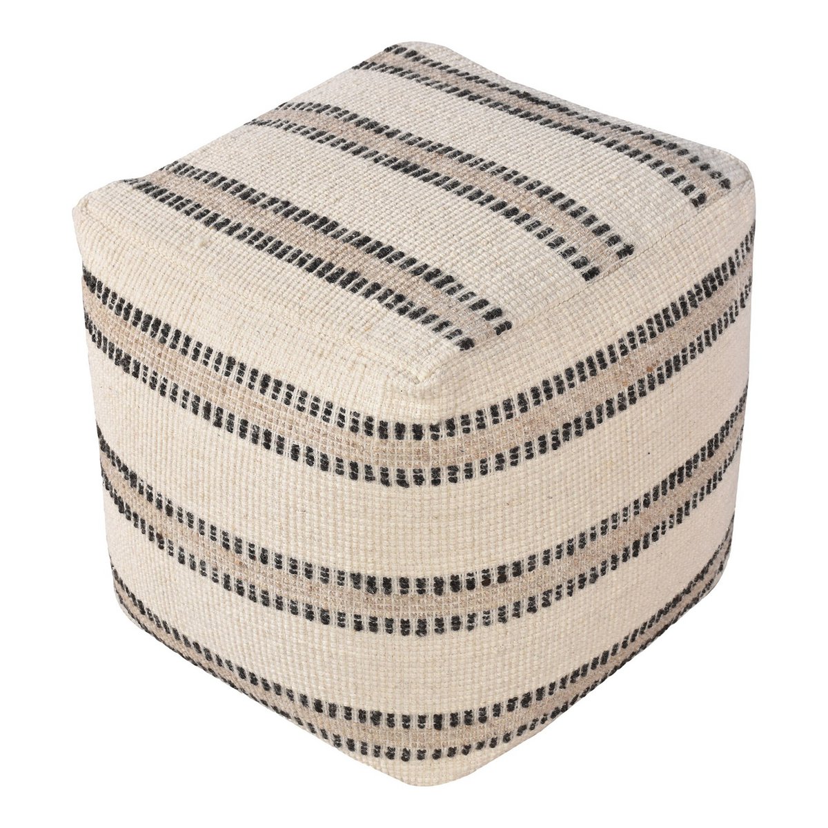 Bally Pouf - Poef, handgeweven, ivoor/houtskool, 40x40x40 cm