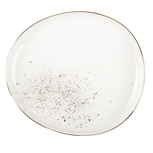 Wit Ovaal Dessertbord met Gouden Accenten – Aulica Chimera | www.woon-meubel.nl