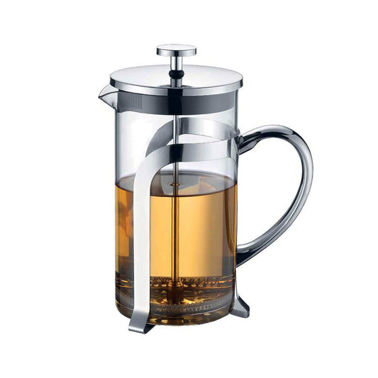 Glazen koffiezetapparaat met 9x9x18cm zilveren metalen decor