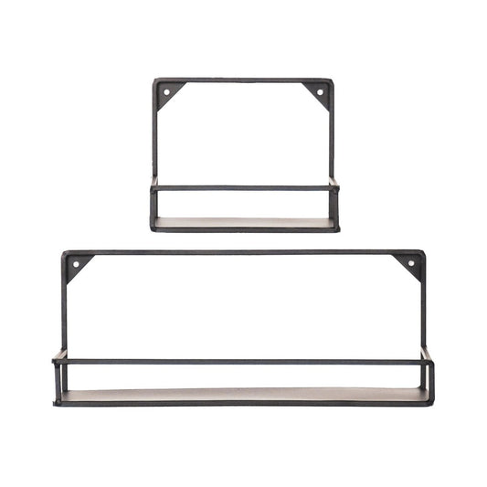 Wandplanken Set van 2 – Metaal Zwart – 20x16 & 40x16 cm