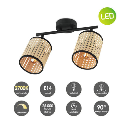 National LED Surface-mounted Spot Rattan 2L - Black