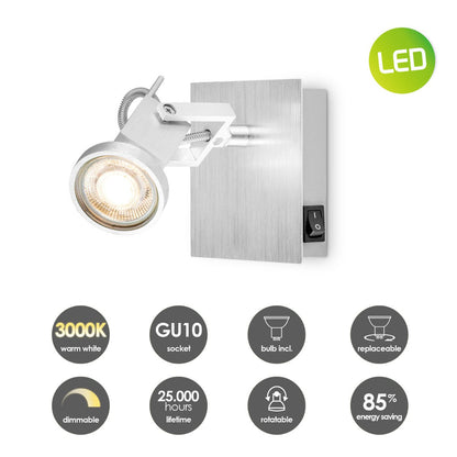 Spot mural LED Cali - avec lampe LED à intensité variable - acier