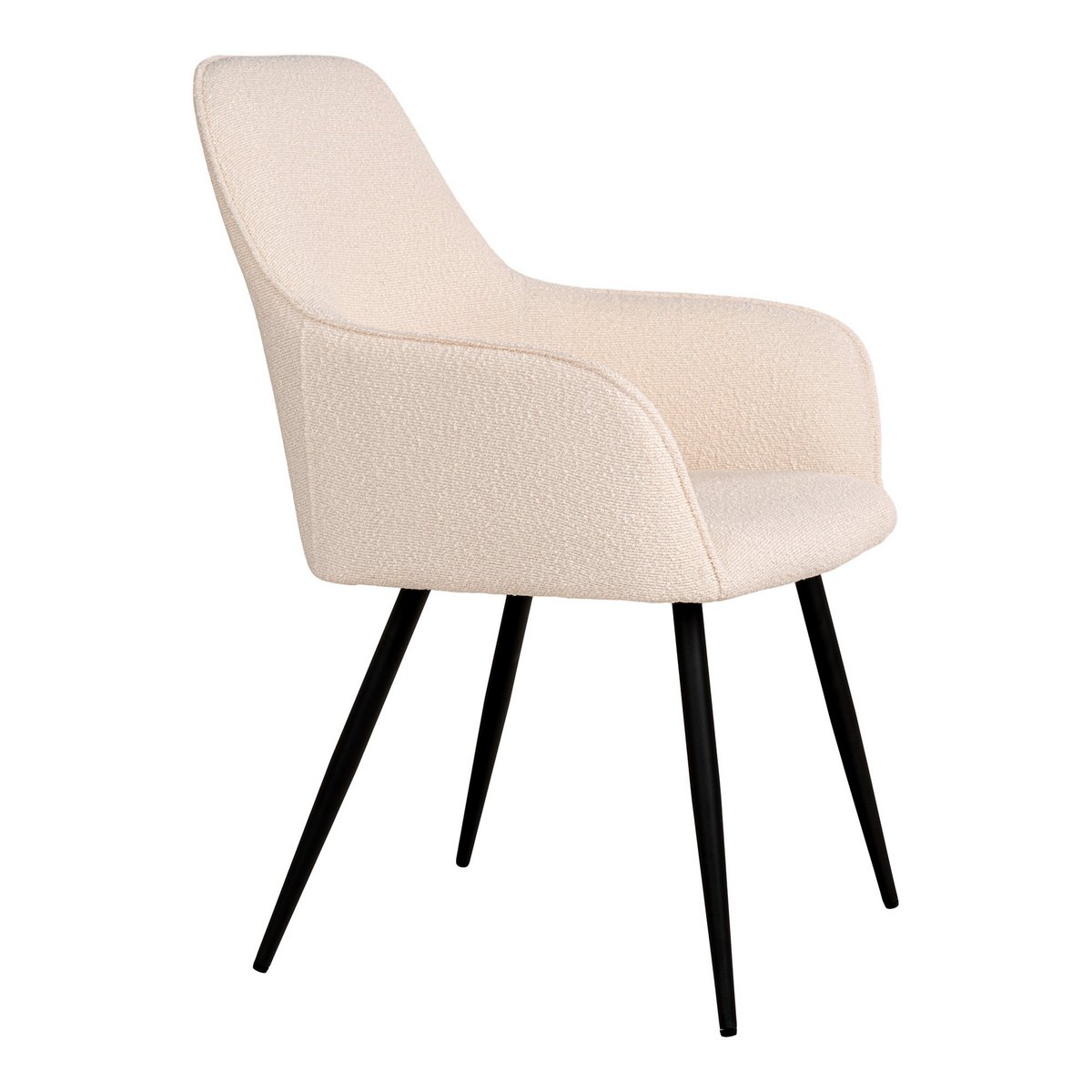 Harbo Dining Chair - Eetkamerstoel in bouclé, wit met zwarte poten - Set van 2