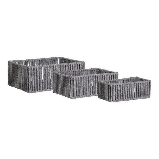 Set of 3 Storage Baskets Gray – Cotton &amp; Metal – House Nordic