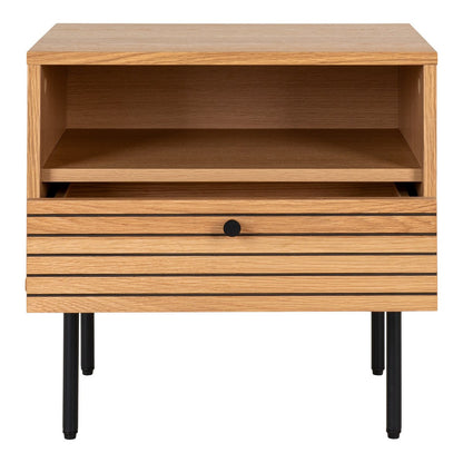 Kyoto Side Table - Side table, oak veneer, black metal legs, 1 drawer