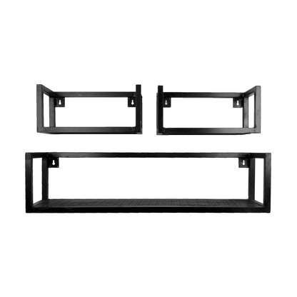 Wandplank Vintage Zwart Mangohout - Set van 3 Klein |woon-meubel.nl