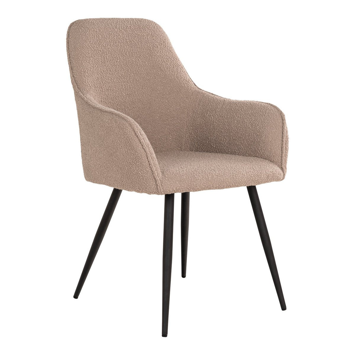 Harbo Dining Chair - Eetkamerstoel in bouclé, beige met zwarte poten - Set van 2