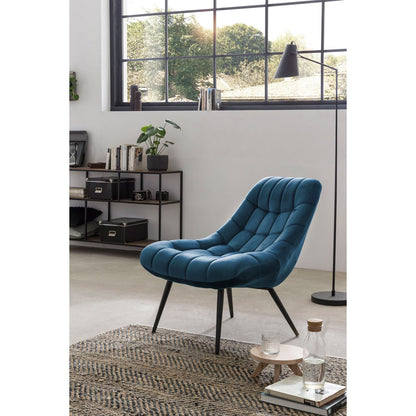 Fauteuil XXL velours blauw metaal zwart | woon-meubel.nl