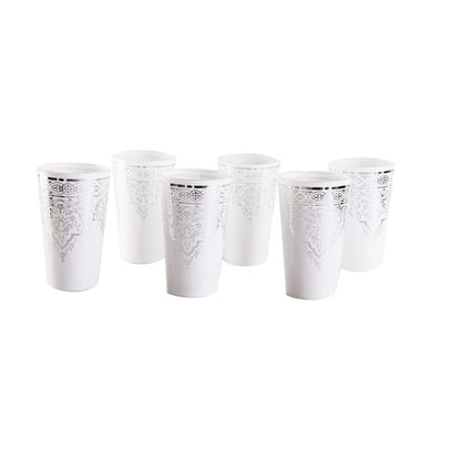 Luxe Theekopjes met Zilveren Rand - Set van 6 met houten schotel |woon-meubel.nl