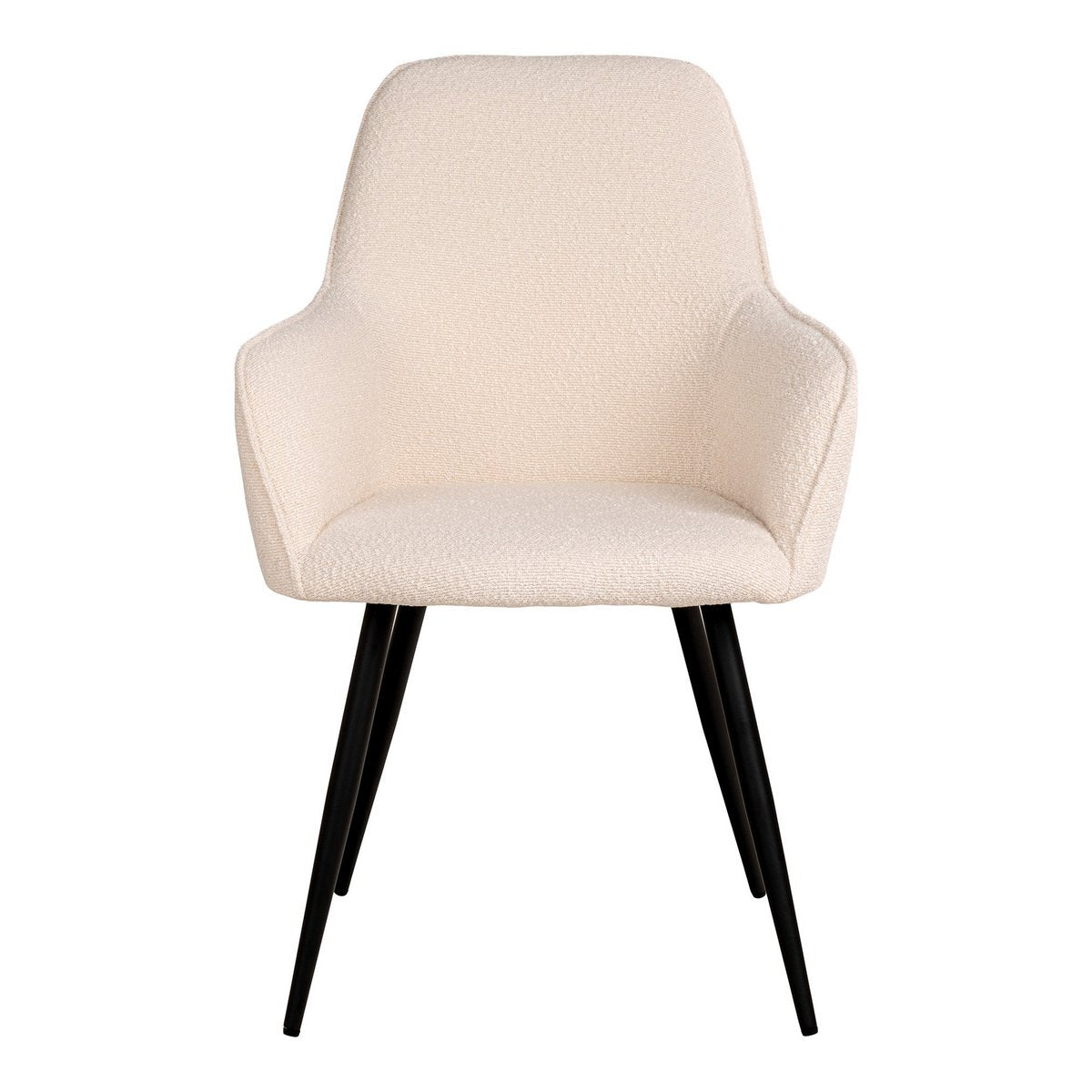 Harbo Dining Chair - Eetkamerstoel in bouclé, wit met zwarte poten - Set van 2