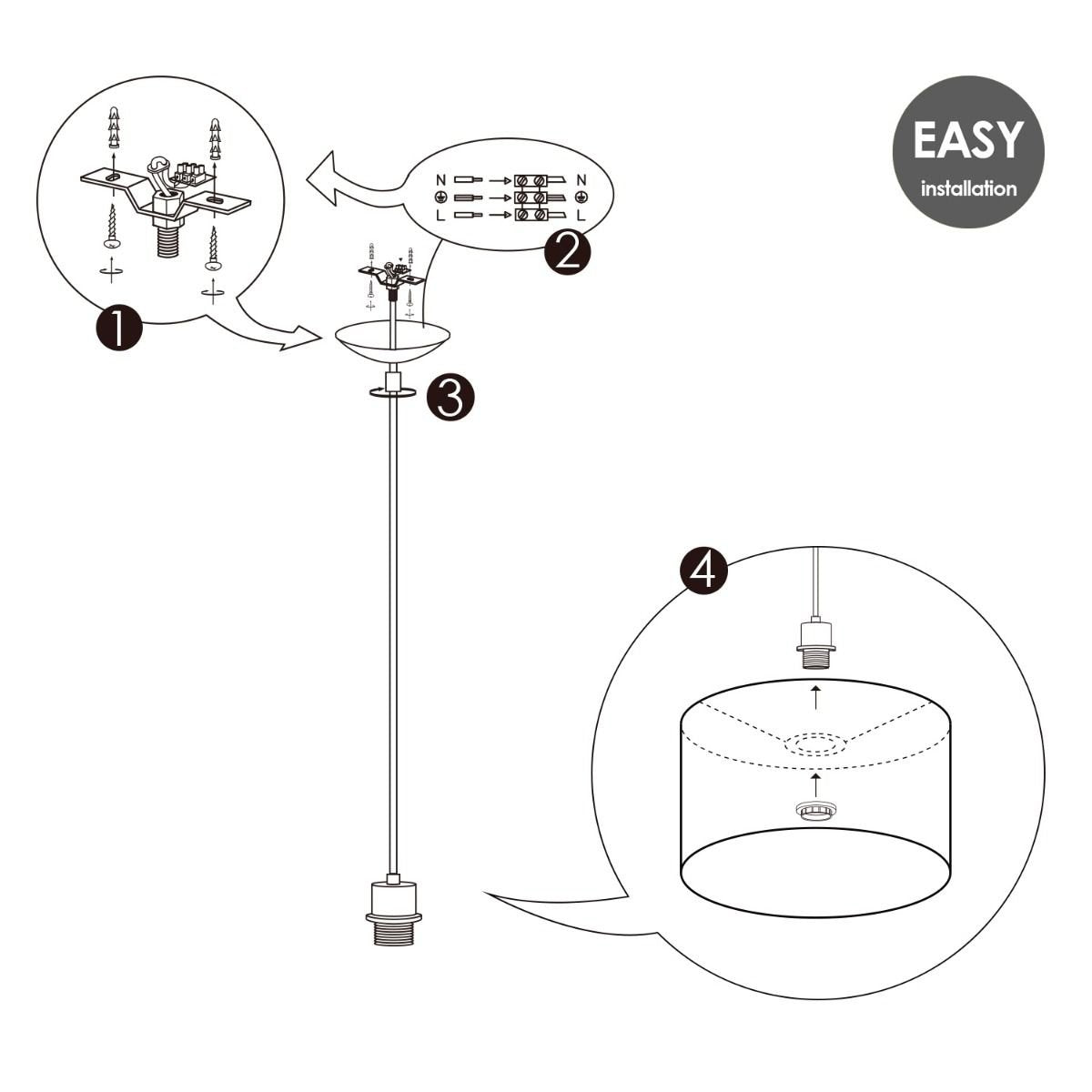 Hanglamp Bling met lampenkap, E27, zwart, 16cm