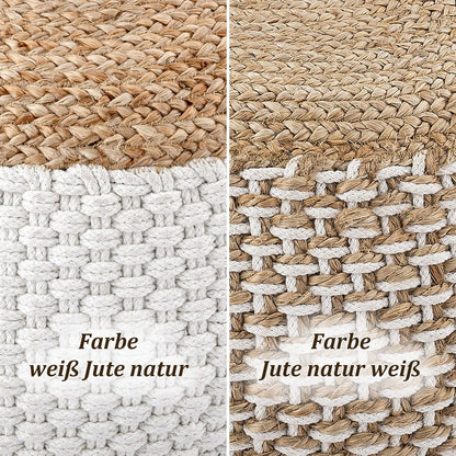 Poef / Zitkruk – 100% Natuurlijke Jute – Handgemaakt – Ø50 cm x H35 cm – Keuze uit Naturel & Wit/Naturel