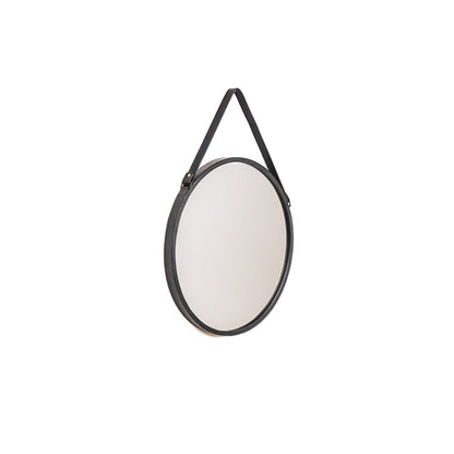 Mirror - Round Wall Mirror - Leather/Metal - Black - Ø50cm