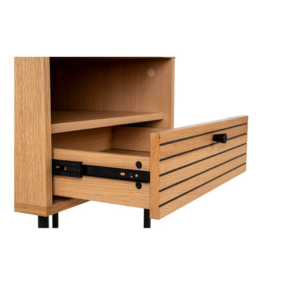 Kyoto Side Table - Side table, oak veneer, black metal legs, 1 drawer